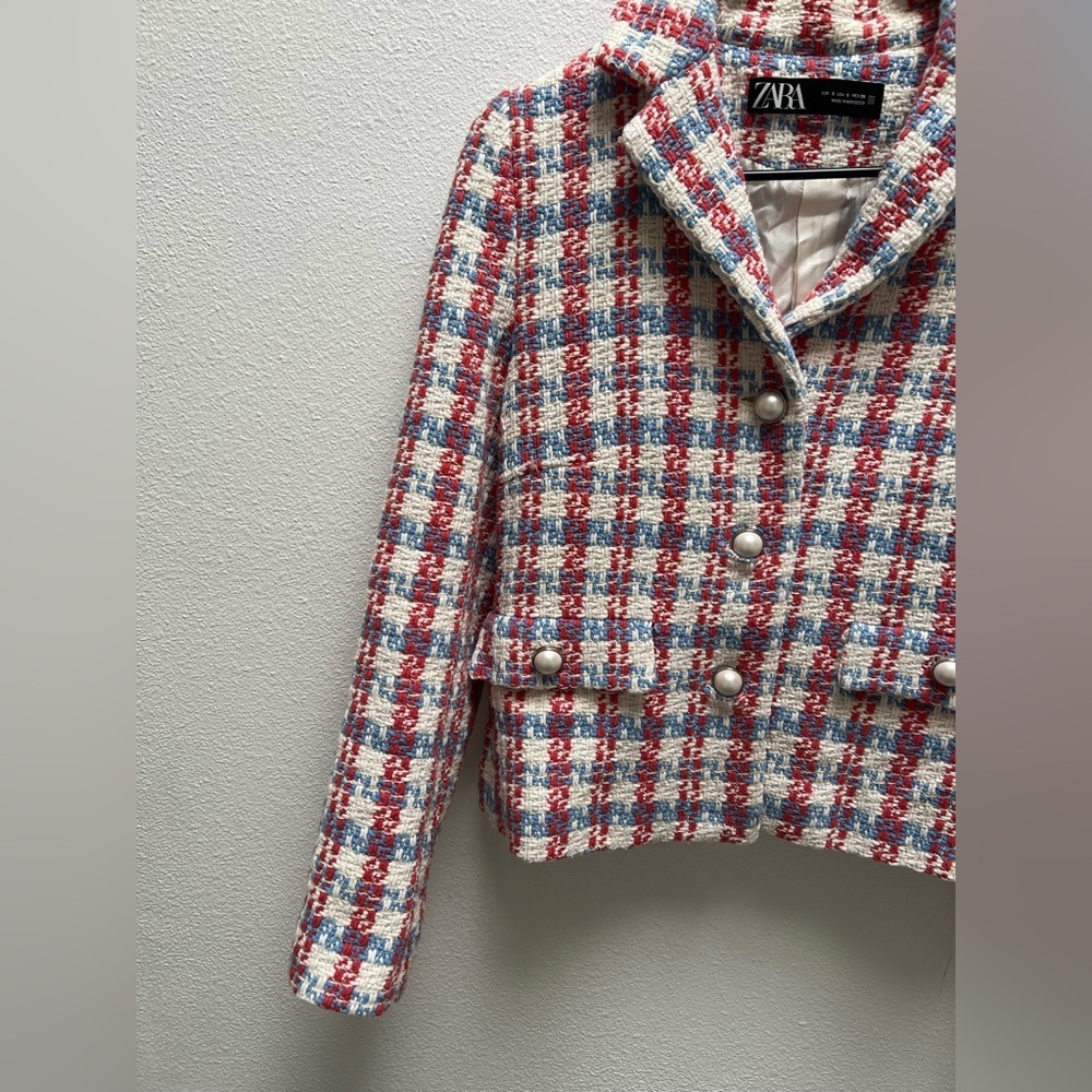 Zara pearl button multicolored textured jacket size small - Picture 3 of 9